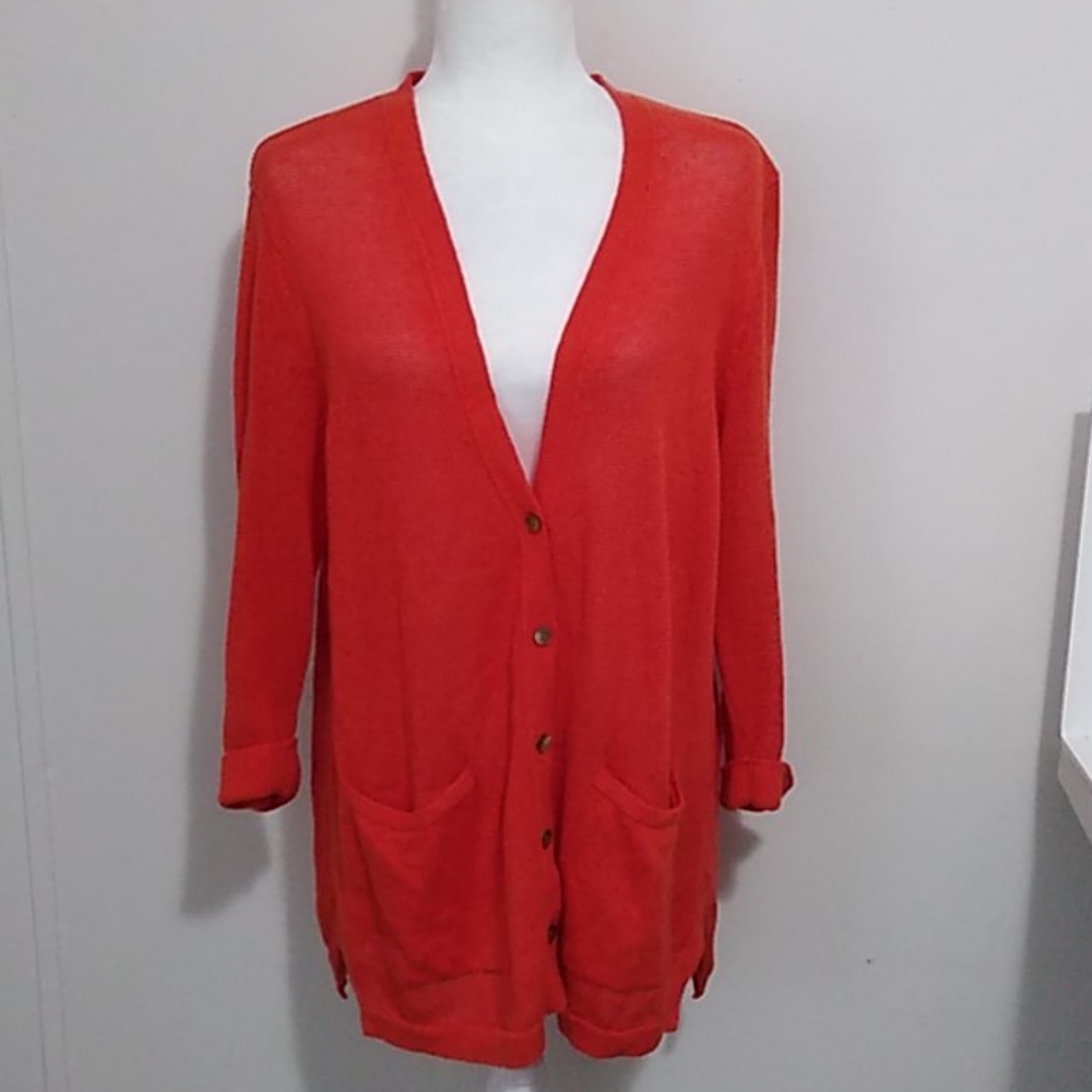 J Jill Linen Blend V Neck Cardigan Large